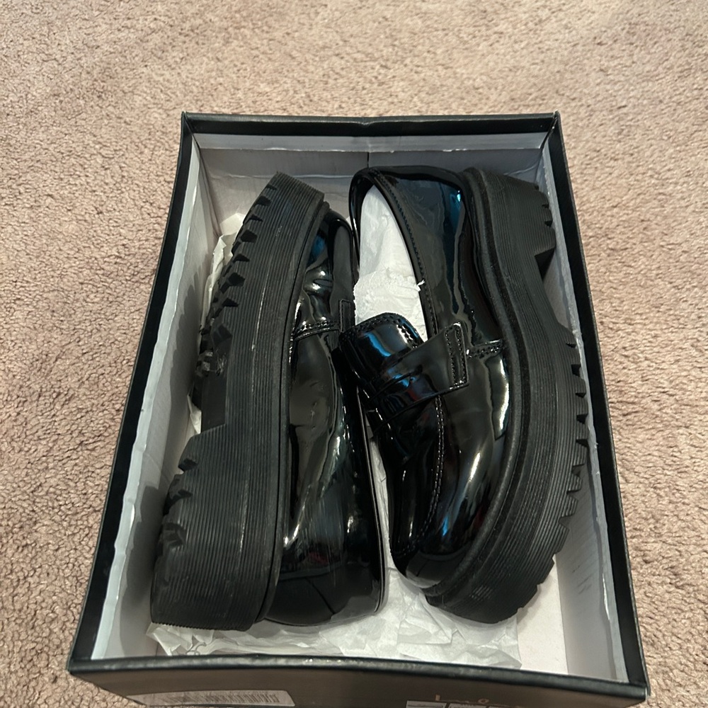 Lulu's Black Patent Platform Loafers